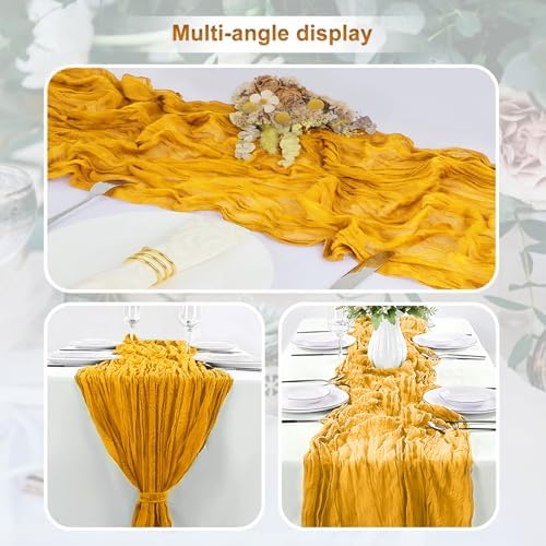6 Pack Gold Cheesecloth Table Runner 35x120 Inch 10Ft Rustic Gauze Cheese Cloth Table Runner Sheer Cheesecloth Table Runners for Wedding Party Bridal Shower Decoration - Image 5