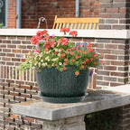 Meowell 12/10/9 inch Large Plant Pots, 3 Pack Wide Flower Pots for Outdoor Indoor Plants, Water Ripples Plastic Planters with Drainage Holes and Saucers for Garden House, Black with Green Speckles - Image 6