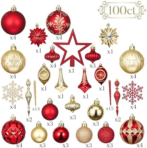 Valery Madelyn 100ct Christmas Tree Decorations Ball Ornaments Set Large - Image 3