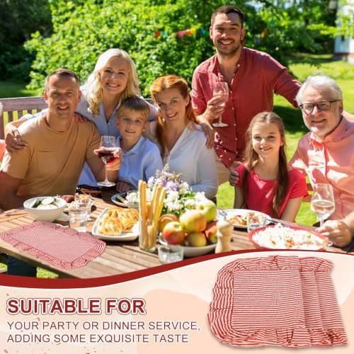 Whaline Vintage Red Cotton Placemats with Ruffle Stripe Kitchen Place Mats for Birthday Party Home Dining Table Decor, Set of 6, 14.5 x 19.7 in - Image 7