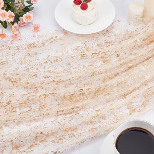 10 Pack Gold Table Runner 10 x 10FT Sheer Cheese Cloth Tulle Rustic Gold Foil Sequin Table Centerpiece Decoration for Birthday Party Wedding Anniversary Christmas Baby Shower - Image 5