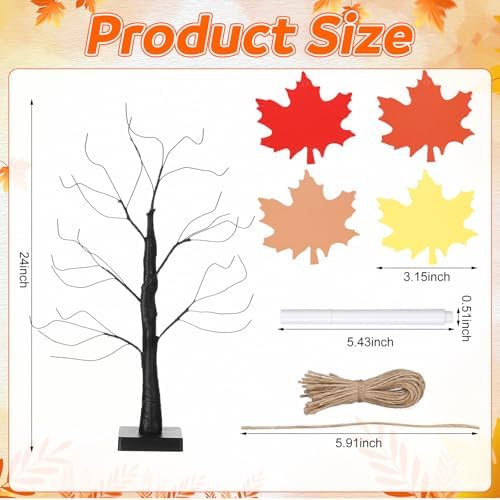 Briwooody 24” Thanksgiving Gratitude Tree with Leaves Kit Seasonal Holiday Decoration with Writing Pen Hemp Rope DIY Fall Decorations Craft Kit for Autumn Home Desktop Thanksgiving Decor(Maple Leaf) - Image 2
