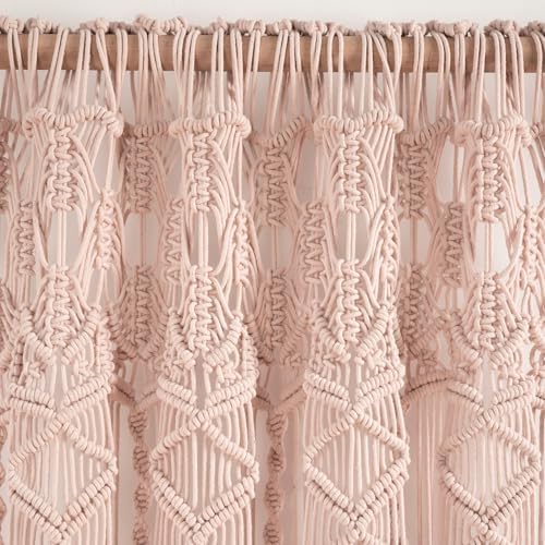 Lush Decor Boho Macrame Textured Cotton Window Curtain Panel Single 40" W x 84" L Blush - Macrame Curtains for Windows, Room Divider, Boho Wall Decor - Image 3