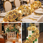 Auihiay 60PCS Gold Rose Artificial Flowers, Faux Silk Roses - Image 4