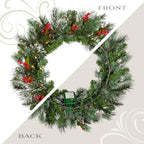 National Tree Company 24in Pre-Lit Wintry Pine Flocked Christmas Wreath - Image 4