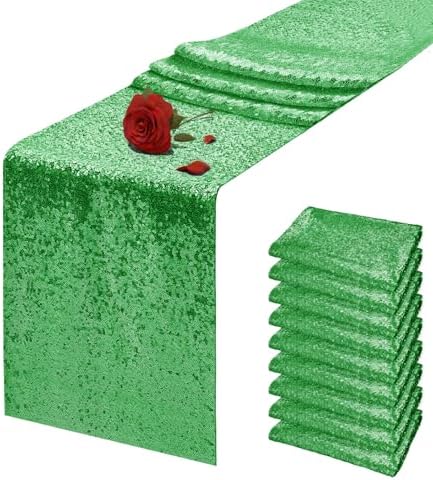 10 Packs 12 x 72 inches Grass Green Sequin Table Runner by VHH