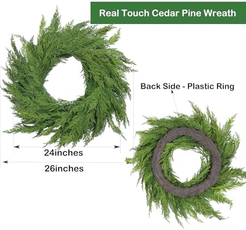 24’’ Real Touch Christmas Wreath, Artificial Cedar Wreath for Front Door - Image 2