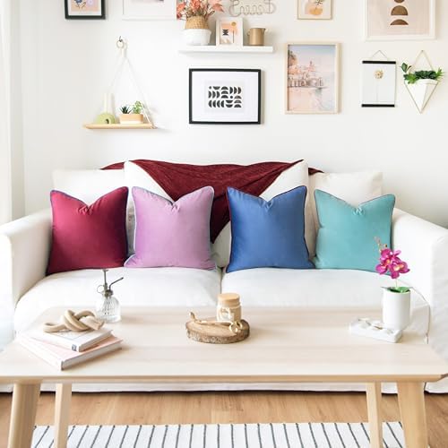 MONDAY MOOSE Decorative Throw Pillow Covers Cushion Cases, Set of 4 Soft Velvet Modern Double-Sided Designs, Mix and Match for Home Decor, Pillow Inserts Not Included (20x20 inch, Purple/Blue) - Image 2