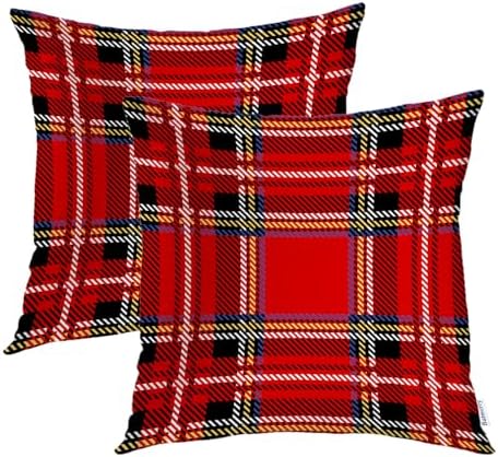 Batmerry Tartan Plaid Throw Pillow Covers, Royal Stewart Tartan Classic Red Scottish Plaid Decorative Pillow Covers Digital Printing Blended for Couch Sofa Bed Invisible Zipper 24X24 in(Set of 2) by Batmerry