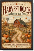 Decorative Tin Sign Vintage Metal Tin Sign Rustic Distressed Finish Harvest Roads Red Barn Windmill Pumpkin Farm Wall Decor for Farmhouse Entryway Porch 12×16 Inches with Metal Frame by Unknown