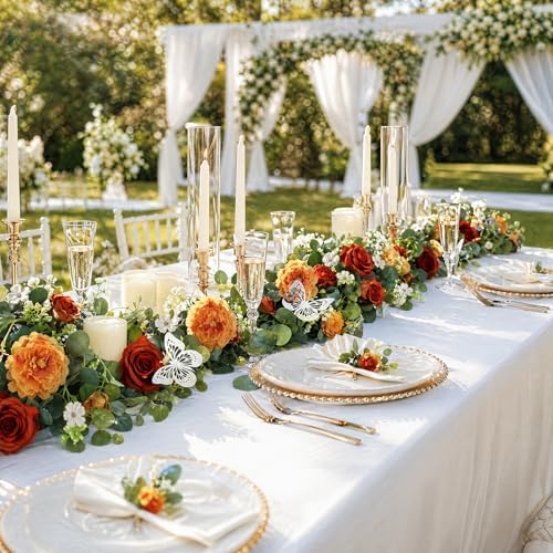 Realistic Artificial Eucalyptus & Rose Garland, 2-Pack, Orange - Image 2