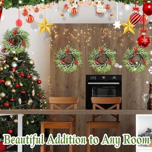 6 Pcs Christmas Wreath 10 Inch Green Artificial Wreaths Red Berry Pinecones Wreaths for Front Door Cabinets Wreath Indoor Outdoor Wall Decor Christmas Wall Home Decoration - Image 5