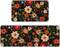 Boho Floral Kitchen Mat Set of 2,Modern Farmhouse Flowers Kitchen Rugs and Mats Non Skid Washable,Spring Summer Bohemian Kitchen Runner Rugs with Rubber Backing (Black 17"x47"+17"x30") by Xsinufn