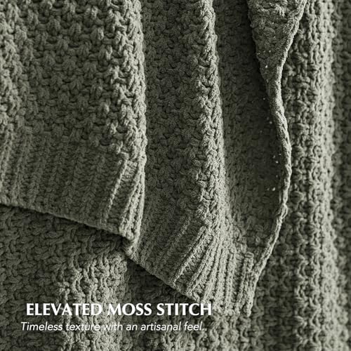 EVERGRACEHOME Chunky Chenille Knit Throw Blanket, 50x60, Dried Thyme Green - Image 2