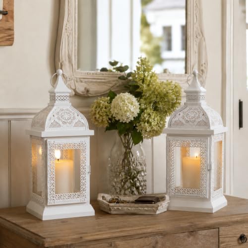 TRIROCKS Set of 2 Farmhouse Lantern 13'' H Decorative Outdoor Lantern Cream by TRIROCKS