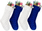 Christmas Stockings, 18 Inch White and Blue Cable Knitted Stockings for Xmas Holiday Decoration, 6 Pack - Image 3