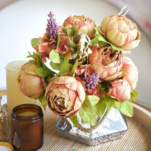 FiveSeasonStuff Tawny Brown Artificial Peony Bouquet Set of 2 - Image 2