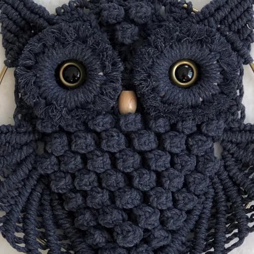 Bohemian Owl Macramé Wall Hanging Pack Of 2-12 x 23 Inch, Black - Image 6