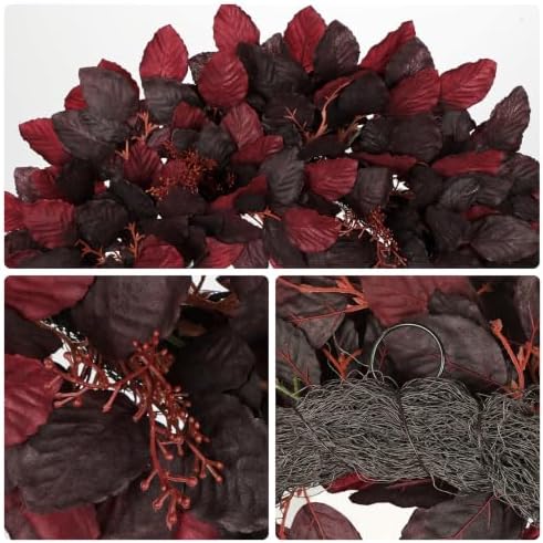 Artificial Fall Leaf Wreath for Front Door – 24" Autumn Wreath with Lifelike Fagus Sylvatica Foliages – Burgundy Red – Rustic Thanksgiving & Halloween Decoration for Indoor & Outdoor - Image 7