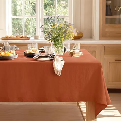 Linen World Fall Linen Tablecloth 90" x 90" Inch,French Linen Washable Rectangular Table Cloth for Dining,Outdoor,Weddings and Restaurants,Decorative Thanksgiving Christmas,Burnt Orange by LLinenWorld