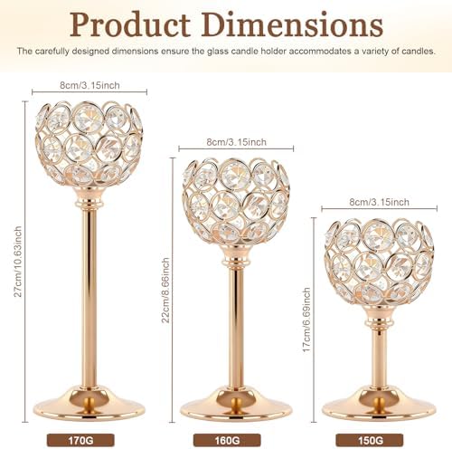Crystal Candle Holders 2 Set of 6 - Gold Vintage Hollow Ball Candle Stand for Table Centerpiece, Crystal Metal Tealight Candlestick for Wedding, Dining Room Decor - Image 2