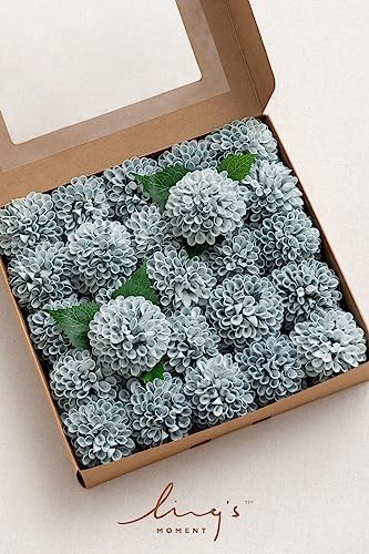 Ling's moment Dusty Blue Artificial Dahlias, Wedding Flowers, 25 pcs - Image 6