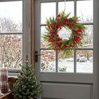 20" Christmas Door Wreaths for Front Door with Norfolk Pine Needle Red Berry for Window Porch Wall Indoors Outside Decoration - Image 6