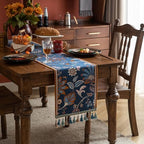 Vintage Floral Jacquard Table Runner with Multi-Color Tassels Luxury French Farmhouse Spring Table Runners Blue for Home Decor Dining Kitchen Living Room Coffee Tables 102" - Image 6