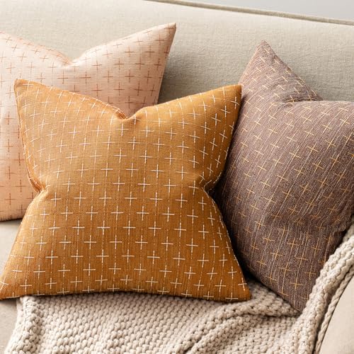 MIULEE Pack of 2 Decorative Burlap Linen Spring Throw Pillow Covers Farmhouse Pillowcases Modern Rustic Woven Textured Cushion Cover for Sofa Couch Bed 20x20 Inch Hazel - Image 3
