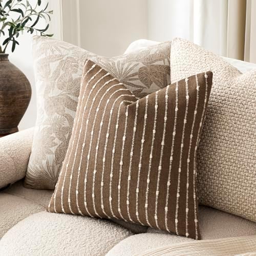 Foindtower Decorative Striped Boucle Throw Pillow Covers 24x24 Inch Brown - Image 5