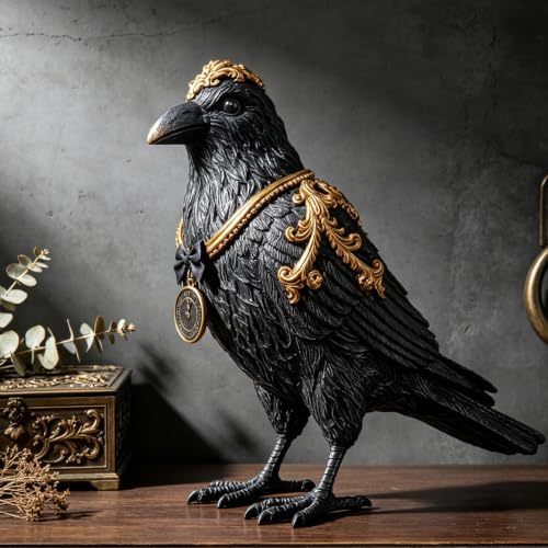 Cynkeyee Gothic Raven Crow Resin Statue - Halloween Decor Figurines 7.5IN - Image 3