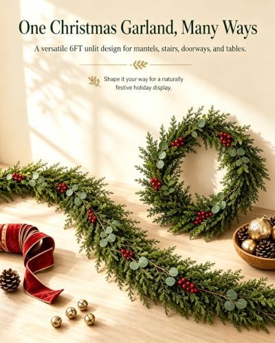 9FT Artificial Christmas Garland with Berries and Eucalyptus - Image 2