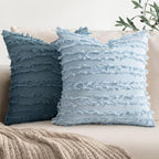 MIULEE Boho Linen Striped Throw Pillow Covers 20x20, Light Blue - Image 4