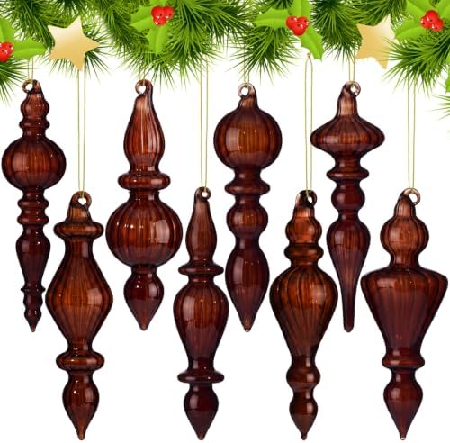Mifoci 8 Pcs 6 Inch Mercury Glass Finial Christmas Ornaments,Brown by Mifoci