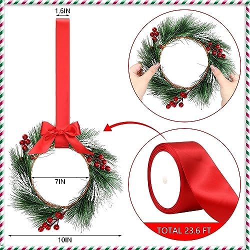 Crowye 6 Pcs Mini Christmas Wreaths Kitchen Cabinet Door,Red - Image 2