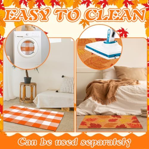 Moucuny 2 Pcs Fall Door Mat Outdoor, Fall Coir Doormat and Rug, Non-Slip - Image 6