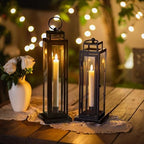 Black Lantern Decorative Indoor, with LED Taper Candles - Image 2