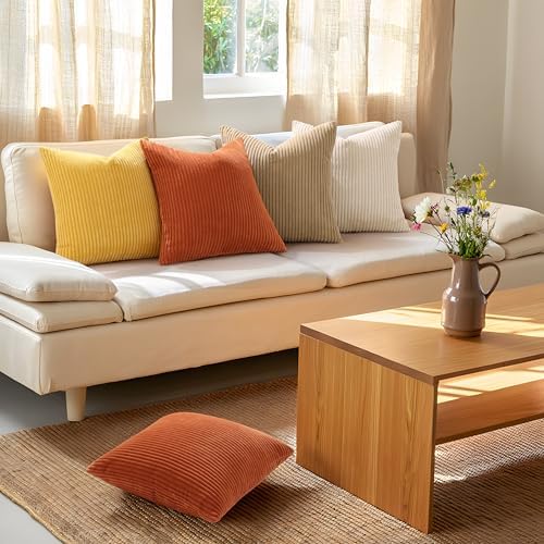 Mecatny Corduroy Fall Decorative Throw Pillow Covers 24x24 Set of 2 Beige - Image 5