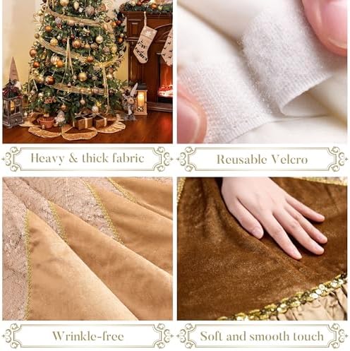 Valery Madelyn Christmas Tree Skirt for Tree Decorations, 48 inch Luxury Sparking Gold Large Xmas Velvet Tree Skirt with Starshaped Sequins Pattern & Ruffle Trim for Chritmas Decor - Image 2