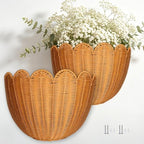 2PCS French Provence Scalloped Scallop Woven Wicker Wall Baskets Basket by Unknown