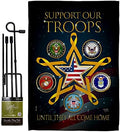 Support Our Military Troops Garden Flag - Set with Stand Armed Forces Service All Branches Honor United State American Veteran Official - House Banner Small Yard Gift Double-Sided 13 X 18.5 by Breeze+Decor