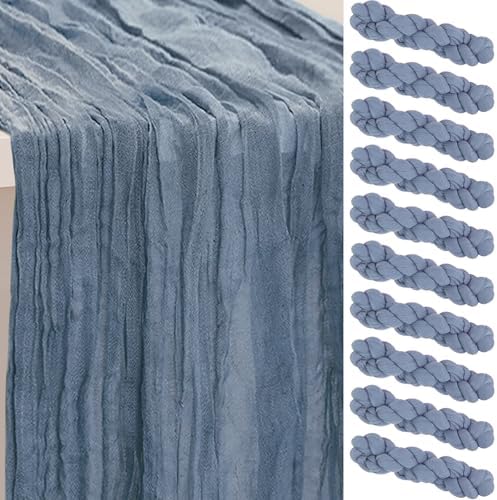 10 Pack Dusty Blue 35x120 Inch Cheesecloth Table Runner by SuBleer