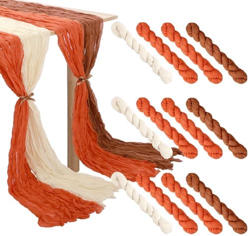 Remagr 12 Pcs Fall Cheesecloth Gauze Table Runners, Gradient Burnt Orange by Remagr