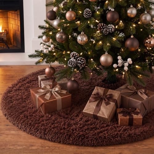 Chocolate Brown Faux Fur Christmas Tree Skirt 60 Inch Plush Tree Skirt - Image 4
