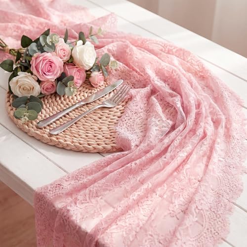 Newwiee 10 Pcs Lace Table Runner Floral, 31.5''x120'', Rose Pink - Image 4