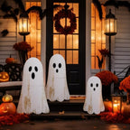 Vercraft 3 Pcs Halloween Outdoor Decorations Ghost Wooden Porch Signs Halloween Yard Decor Welcome Front Door Standing Sign Farmhouse Standing Block for Home Outdoor Display, 15.7, 19.7, 23.6'' - Image 4