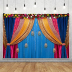8x6ft Indian Traditional Backdrop Colored Curtains Marigold Photography Background Indian Hindu Wedding Banner Happy Holi Diwali Pooja Party Decorations Photo Props - Image 2