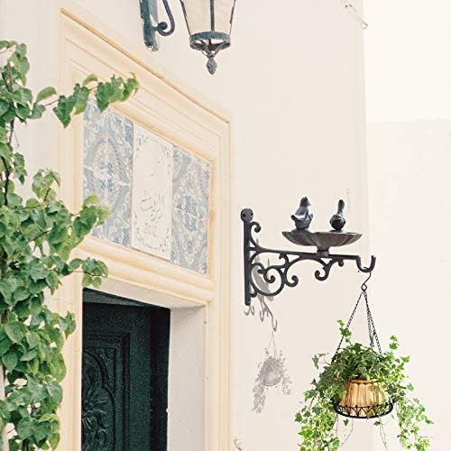 Outdoor Hanging Bracket with Bird Feeder - Cast Iron Hanger Wall Hook for Hanging Planters, Lanterns, Wind Chimes and More Garden Decorative Items, Wall Mounted Mini Bird Bath - Image 4