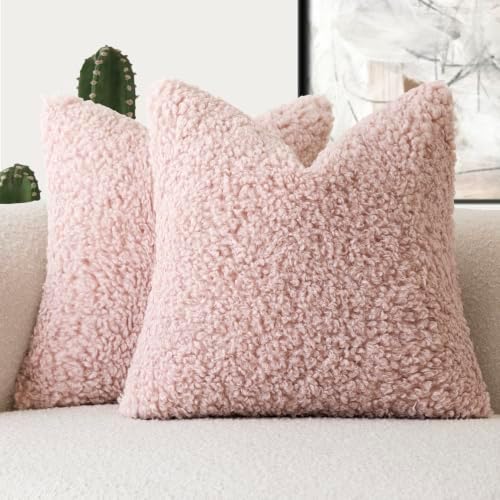 Foindtower Decorative Fuzzy Faux Fur Throw Pillow Covers 26x26 Dusty Rose by Foindtower