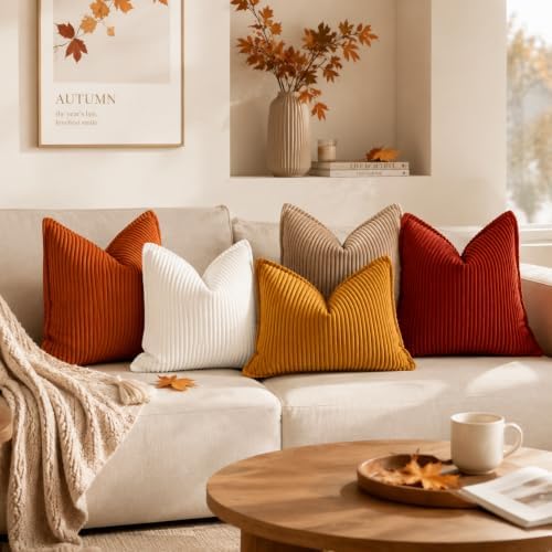 decorUhome Fall Corduroy Rust Throw Pillow Covers 26x26 Set of 2 - Image 6